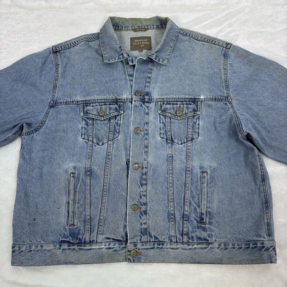 THE HAGGAR CLOTHING grunge DISTRESSED 2X XXL COTTON DENIM  Whitewash JEAN JACKET - Picture 1 of 12